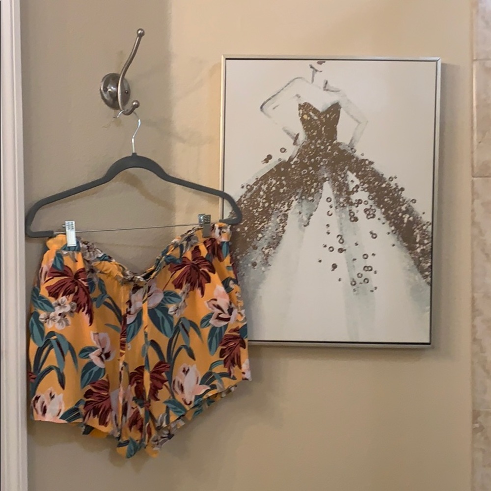 Tropical Print Drawstring Flowy Shorts LOFT